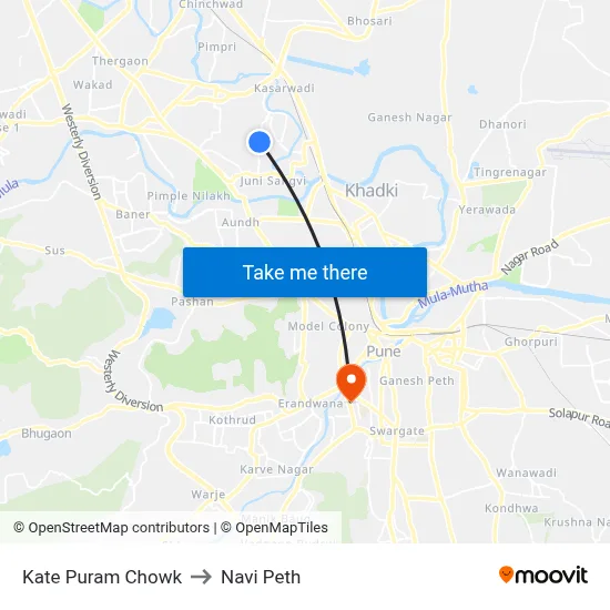 Kate Puram Chowk to Navi Peth map