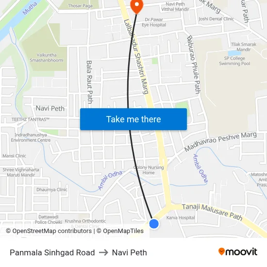 पणमाळा सिंहगड रोड to नवी पेठ map