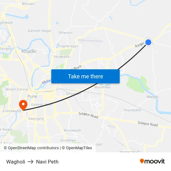 Wagholi to Navi Peth map