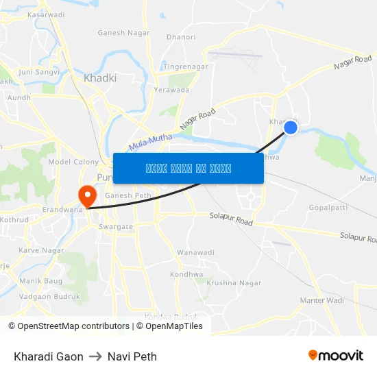 खराडी गाव to नवी पेठ map