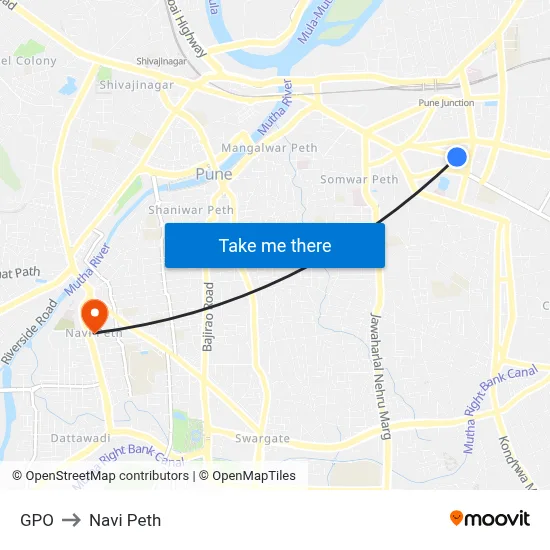 GPO to Navi Peth map