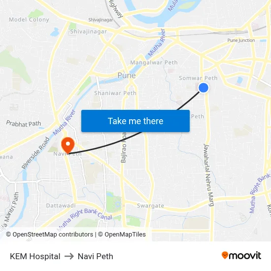 KEM Hospital to Navi Peth map