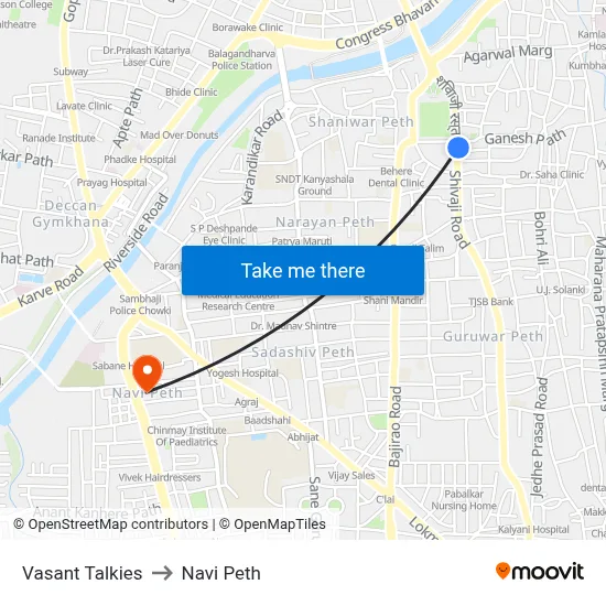 Vasant Talkies to Navi Peth map