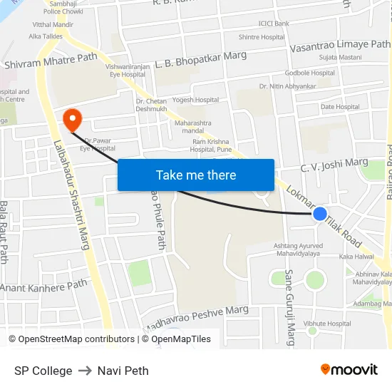 SP College to Navi Peth map