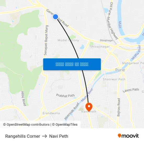 रेंजहिल्स कॉर्नर to नवी पेठ map