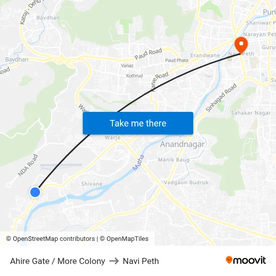अहिरे गेट / मोरे कॉलोनी to नवी पेठ map