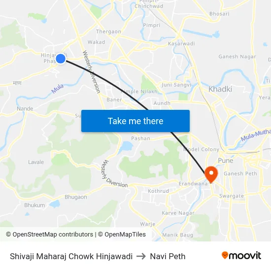 Shivaji Maharaj Chowk Hinjawadi to Navi Peth map