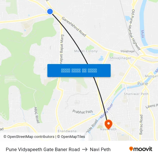 पुणे विद्यापीठ गेट बाणेर रोड to नवी पेठ map