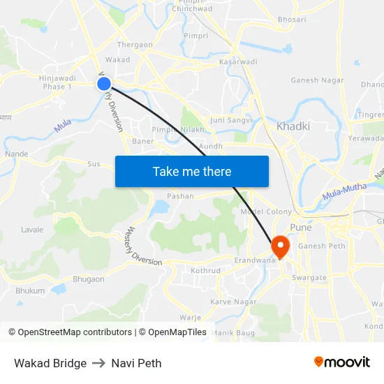 Wakad Bridge to Navi Peth map