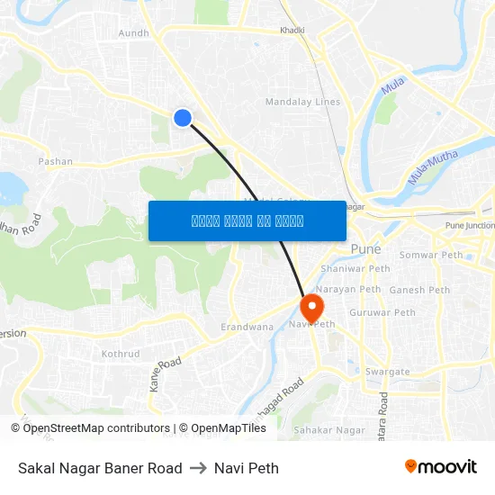 साकाळ नगर बाणेर रोड to नवी पेठ map