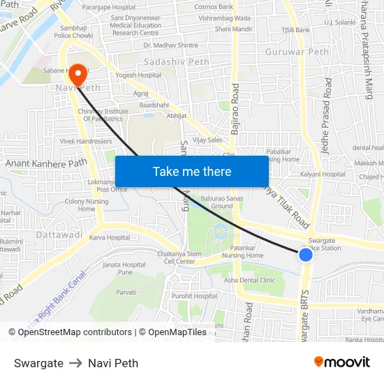 Swargate to Navi Peth map