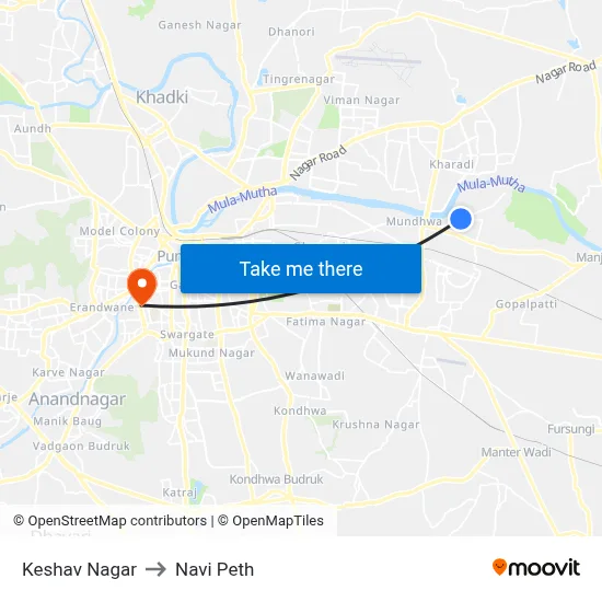 केशव नगर to नवी पेठ map