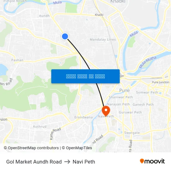 गोल मार्केट औंध रोड to नवी पेठ map
