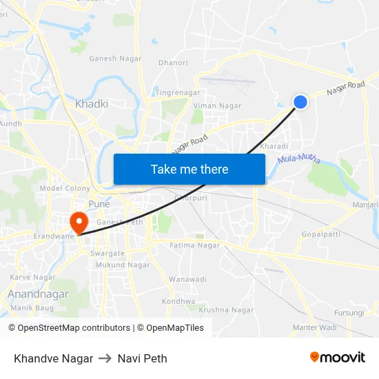 खांडवे नगर to नवी पेठ map
