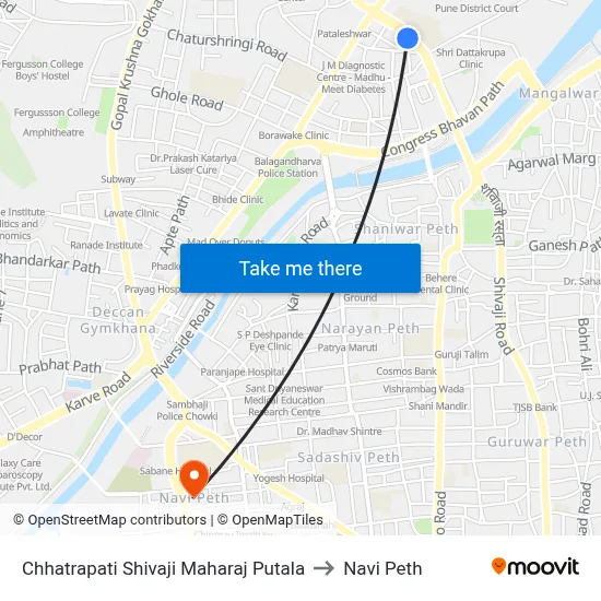 Chhatrapati Shivaji Maharaj Putala to Navi Peth map