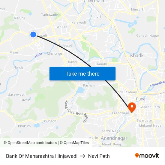 बैंक ऑफ महाराष्ट्र हिंजवाड़ी to नवी पेठ map