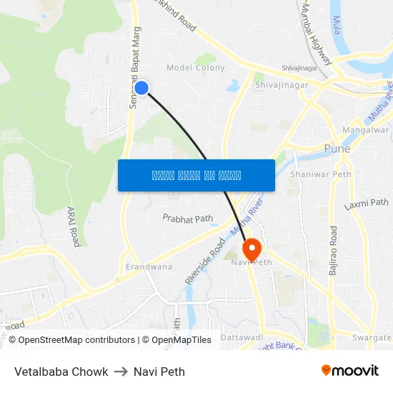 Vetalbaba Chowk to Navi Peth map