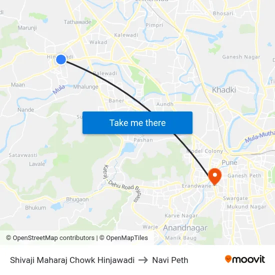 शिवाजी महाराज चौक हिंजवाडी to नवी पेठ map