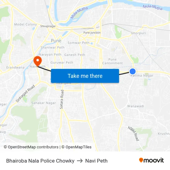 Bhairoba Nala Police Chowky to Navi Peth map