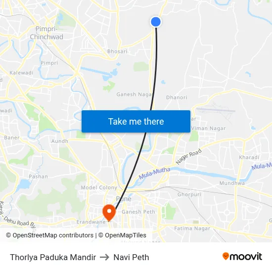 थोरल्या पादुका मंदिर to नवी पेठ map