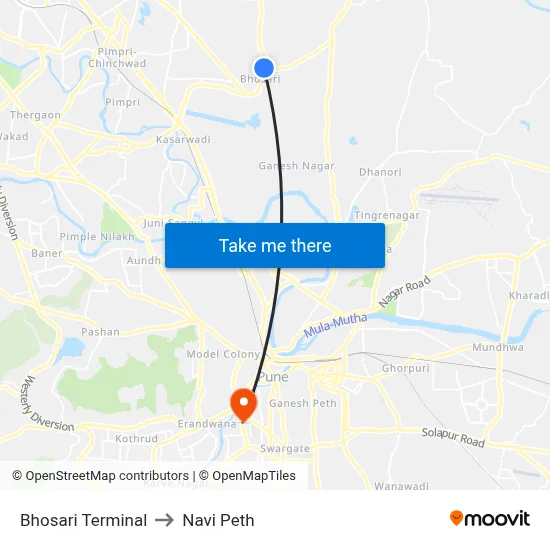 Bhosari Terminal to Navi Peth map