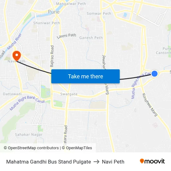 Mahatma Gandhi Bus Stand Pulgate to Navi Peth map
