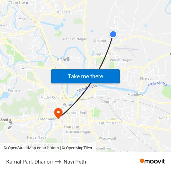 कमल पार्क धानोरी to नवी पेठ map