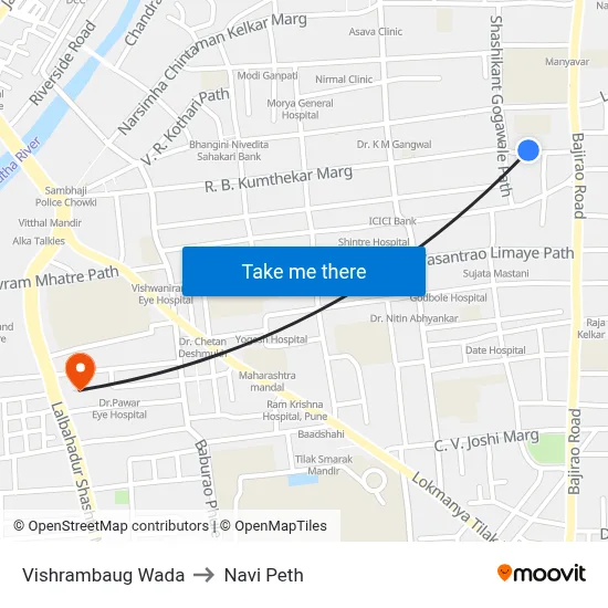 Vishrambaug Wada to Navi Peth map