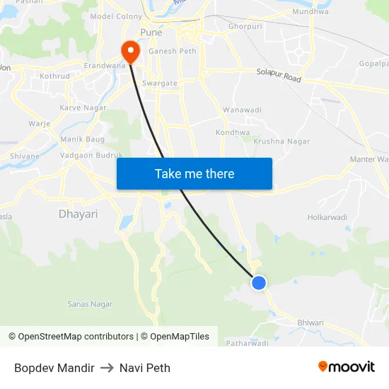 Bopdev Mandir to Navi Peth map