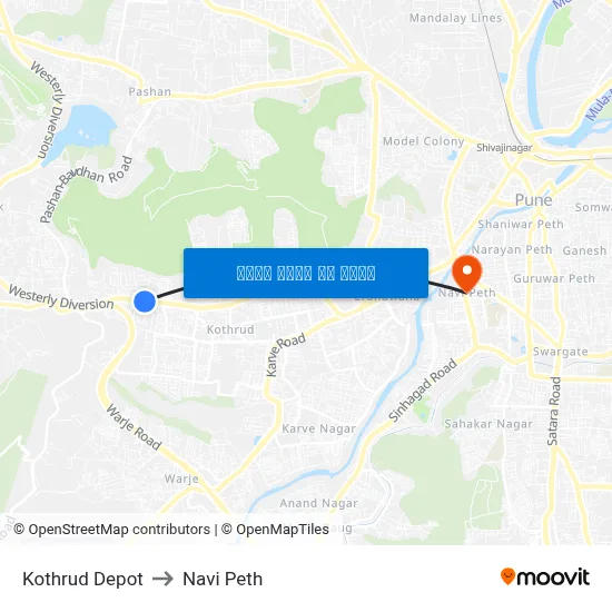 कोथरुड डिपो to नवी पेठ map