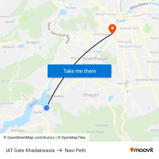 आईएटी गेट खडकवासला to नवी पेठ map