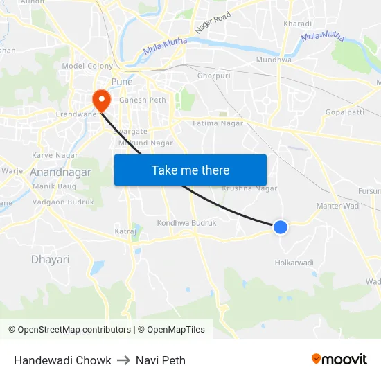 हंडेवाडी चौक to नवी पेठ map