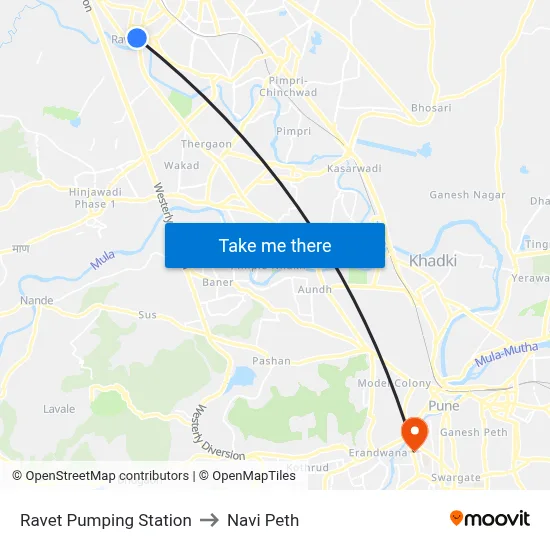 Ravet Pumping Station to Navi Peth map