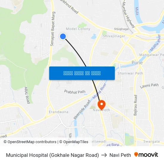 म्युनिसिपल हॉस्पिटल (गोखले नगर रोड) to नवी पेठ map
