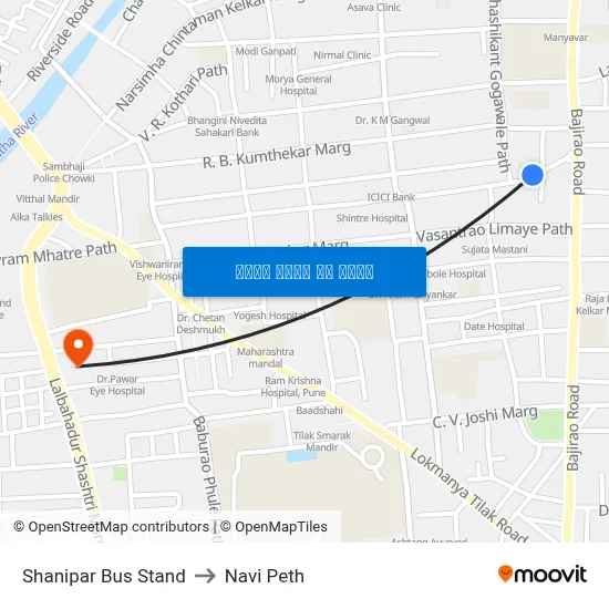 शनिपार बस स्टैंड to नवी पेठ map