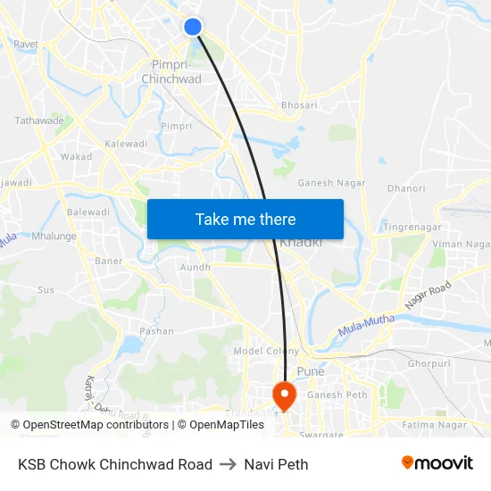 केएसबी चौक चिंचवड रोड to नवी पेठ map