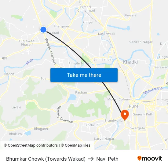 Bhumkar Chowk (Towards Wakad) to Navi Peth map