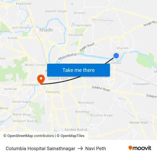 कोलंबिया हॉस्पिटल साईनाथनगर to नवी पेठ map