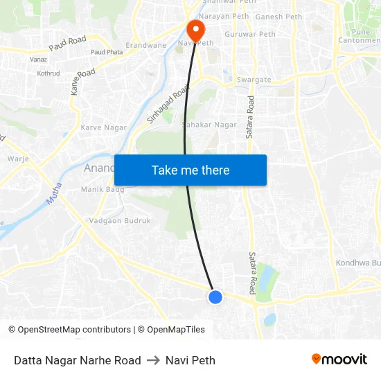 दत्त नगर नरहे रोड to नवी पेठ map