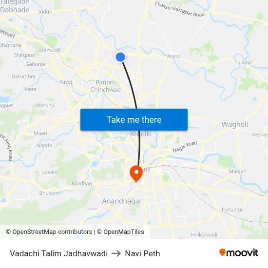 वडाची तालीम जाधववाडी to नवी पेठ map