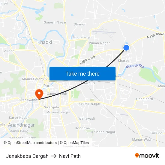 जानकबाबा दरगाह to नवी पेठ map