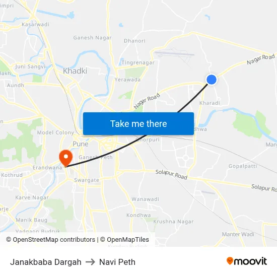 Janakbaba Dargah to Navi Peth map
