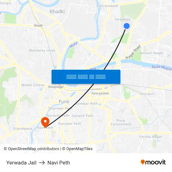 येरवडा जेल to नवी पेठ map