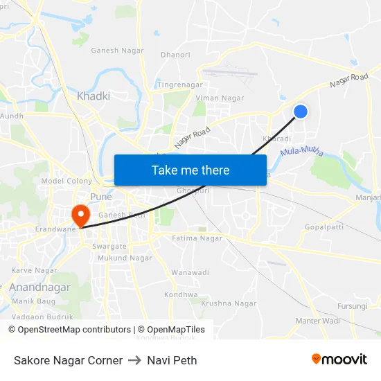 सकोरे नगर कॉर्नर to नवी पेठ map