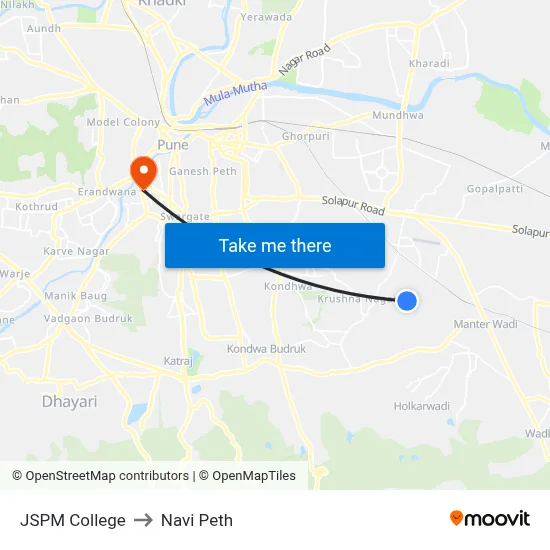 JSPM College to Navi Peth map