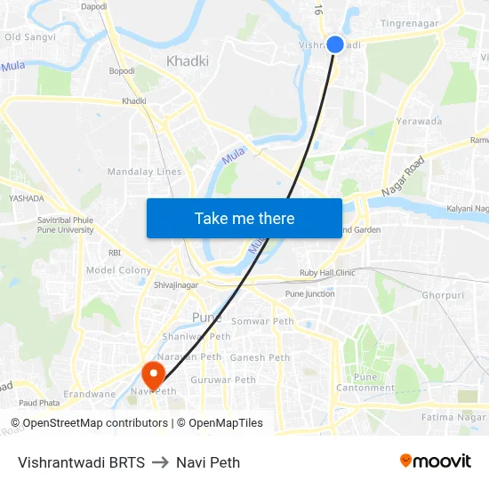 विश्रांतवाडी बीआरटीएस to नवी पेठ map