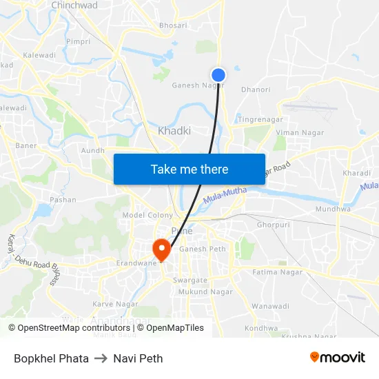 बोपखेल फाटा to नवी पेठ map
