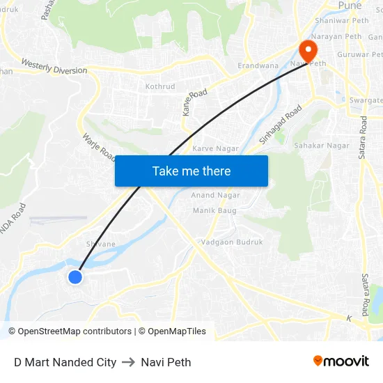 D Mart Nanded City to Navi Peth map