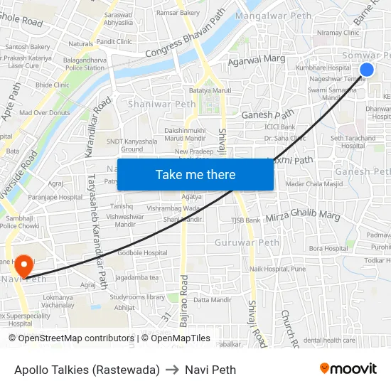 अपोलो टॉकीज (रस्तेवाडा) to नवी पेठ map