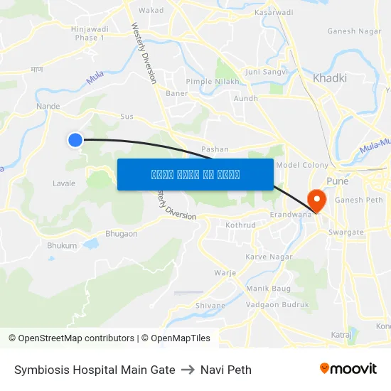 सिम्बायोसिस हॉस्पिटल मुख्य गेट to नवी पेठ map
